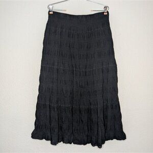 Max Studio Womens Black Textured Goth Witchy Fairy Ruffle Tiered Midi Skirt L